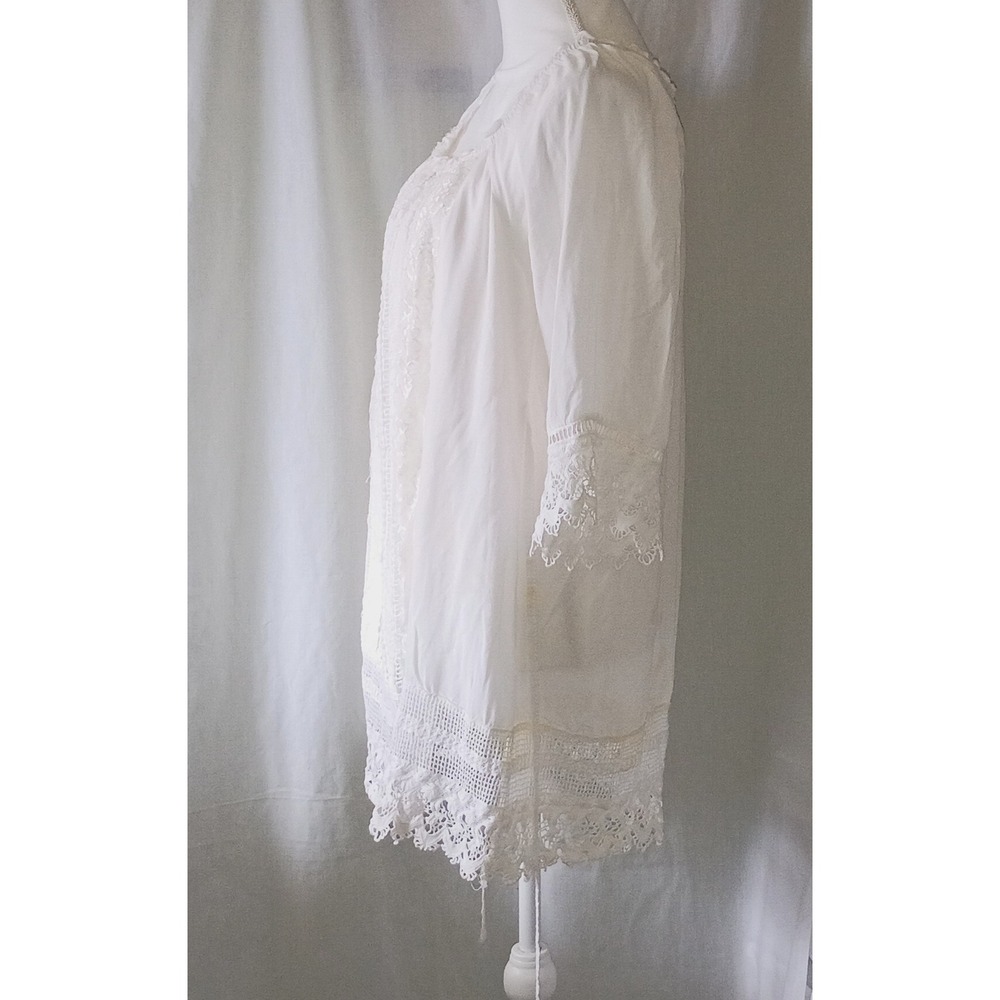 Bundle-3 White & Beige Bohemian Milkmaid Blouses Crochet Lacy Romantic Details L - Picture 4 of 16